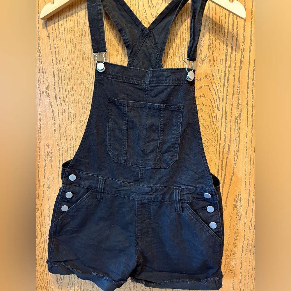 Black denim overall shorts